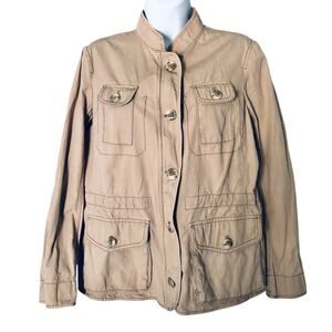 Ann Taylor LOFT Womens Large Petite Lightweight Cinch Waist Utility Jacket Khaki